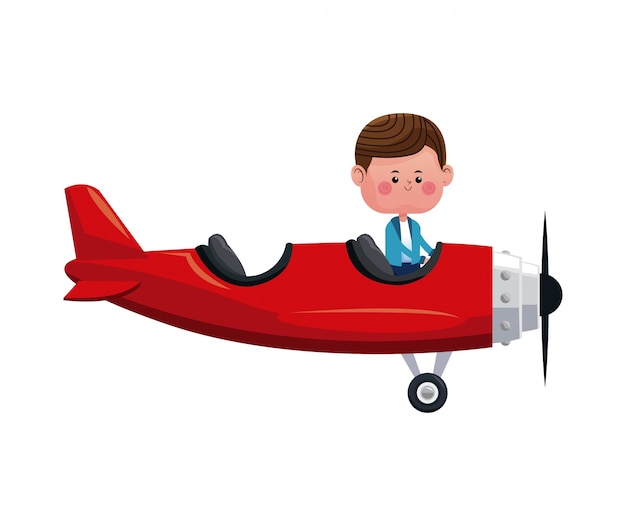 Chico volar avión rojo encantador | Vector Premium
