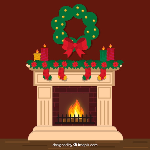 Chimenea adorable con decoración de navidad | Descargar Vectores gratis