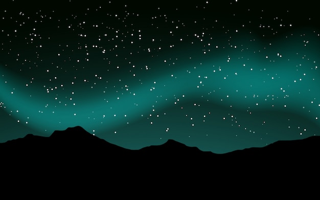 Cielo nocturno lleno de estrellas con silueta de montaña Vector Premium 