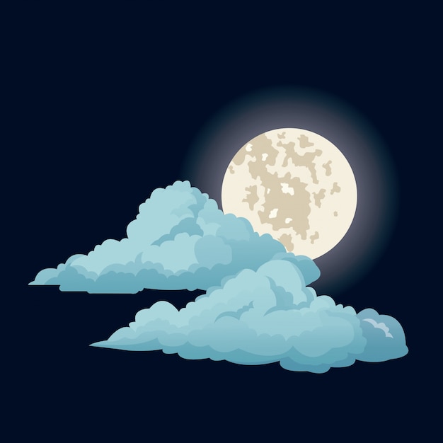 Nubes Con Luna | Vector Premium