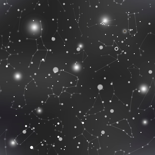 Cielo nocturno oscuro con muchas estrellas y constelaciones de fondo Vector Premium