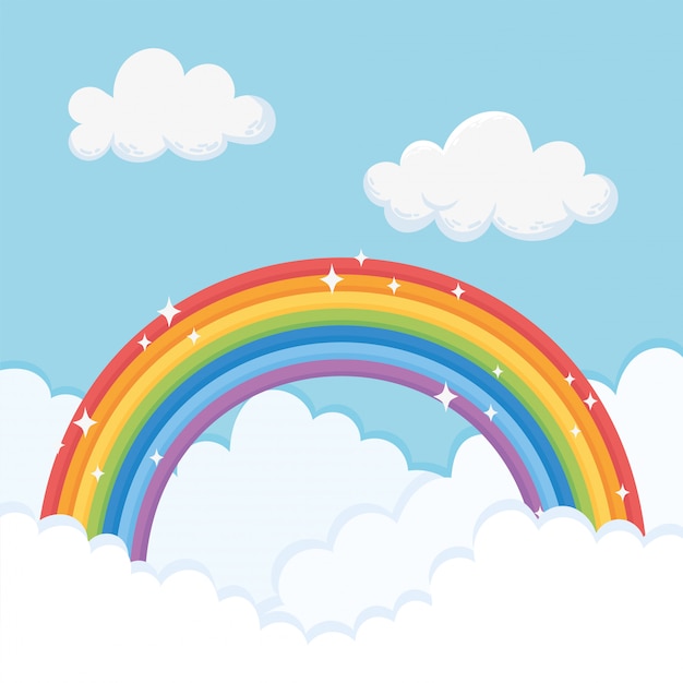 Cielo Con Nubes Y Arco Iris Brillante Vector Premium