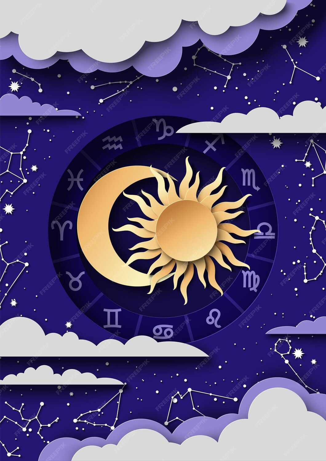 Círculo Del Zodiaco Con Signos De Horóscopo El Sol La Luna Y Las Constelaciones Ilustración 3772