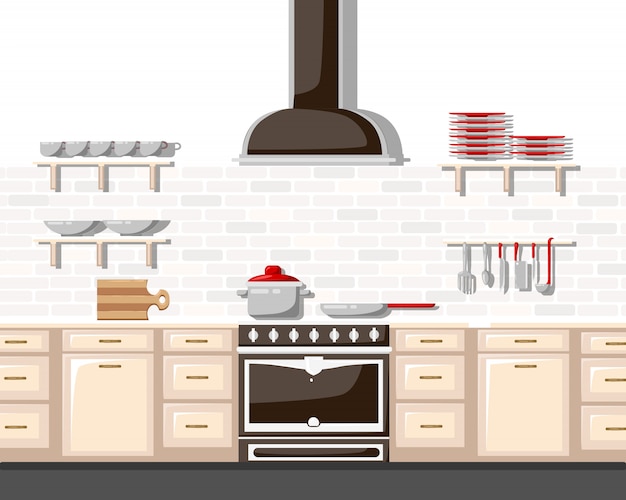 Cocina Con Muebles Ilustración De Estilo Plano Estilo De Dibujos