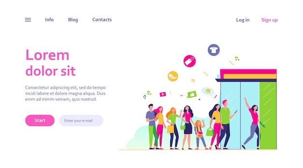 Cola De Personas De Pie En Las Puertas De Vidrio De La Tienda Linea De Clientes