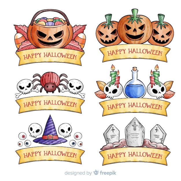 Colecci N Acuarela De Etiquetas De Halloween Vector Gratis