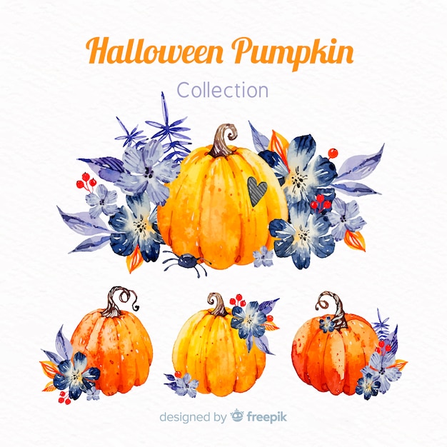 Colección adorable de calabazas de halloween en acuarela Vector Premium