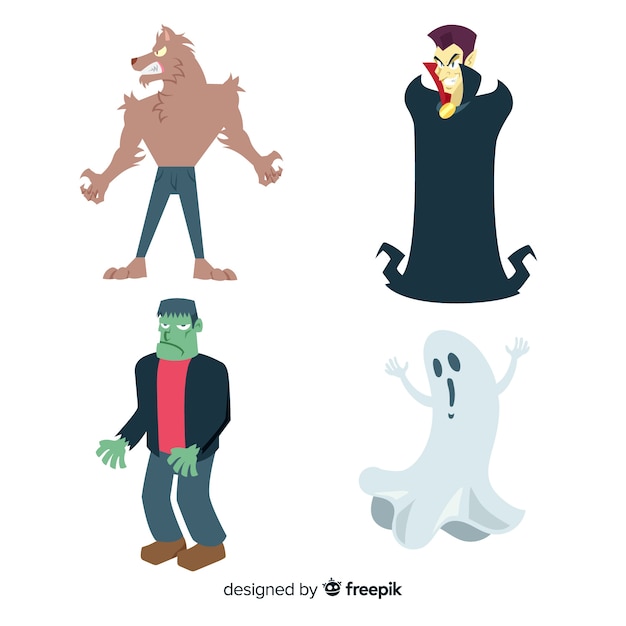 Colecci N Adorable De Personajes De Halloween Con Dise O Plano Vector