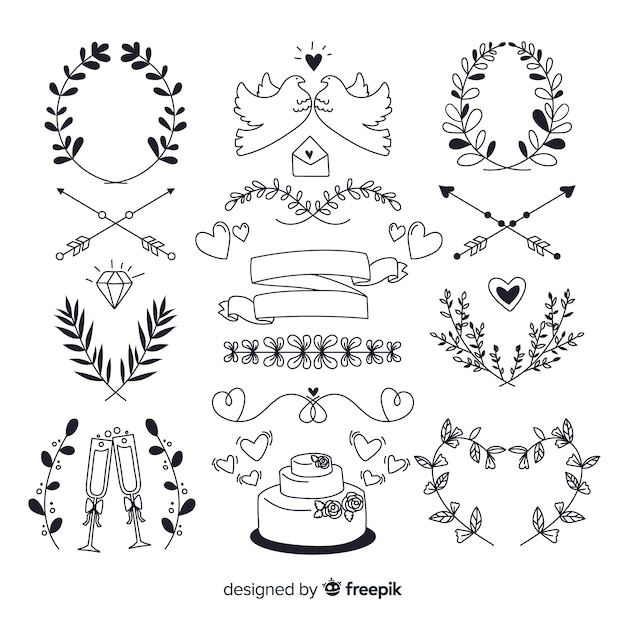 Colección De Adornos De Boda Dibujados A Mano | Vector Gratis