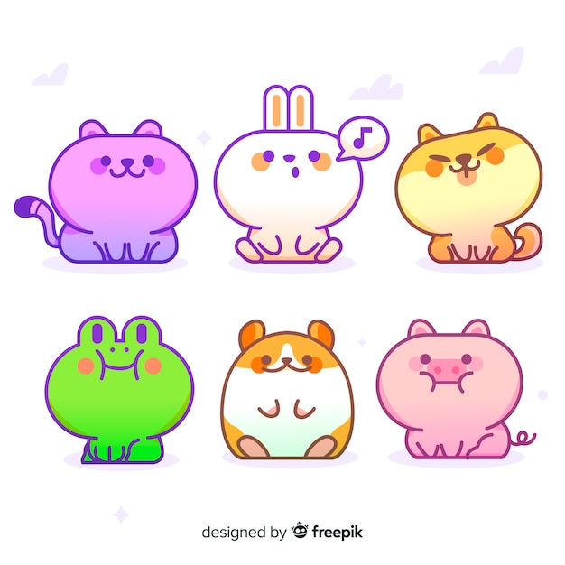Colección de animales de dibujos animados lindo vector gratuito