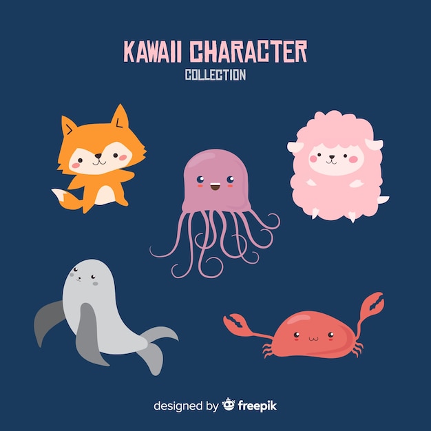 Colección animales kawaii dibujada a mano | Vector Gratis