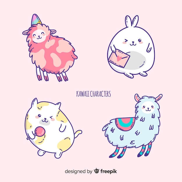 Colección animales kawaii dibujados a mano | Vector Gratis