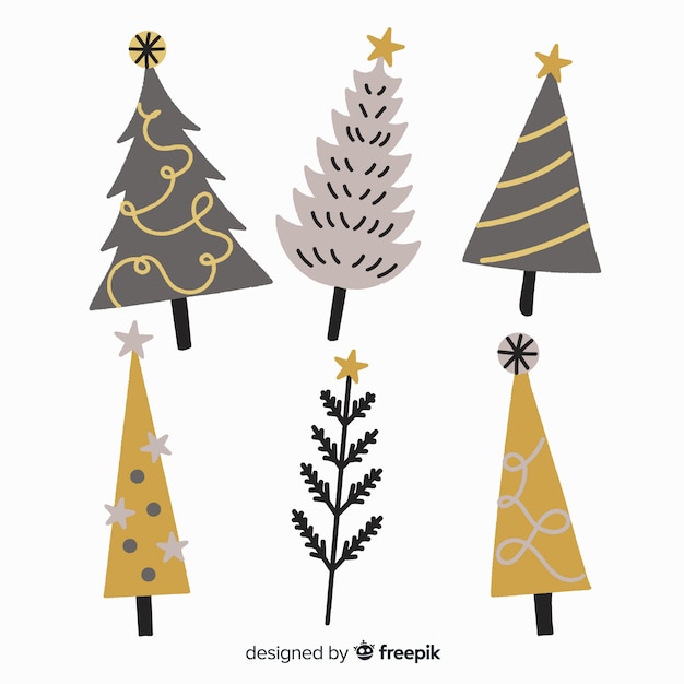 Colección de árbol de navidad dibujado a mano Vector Gratis