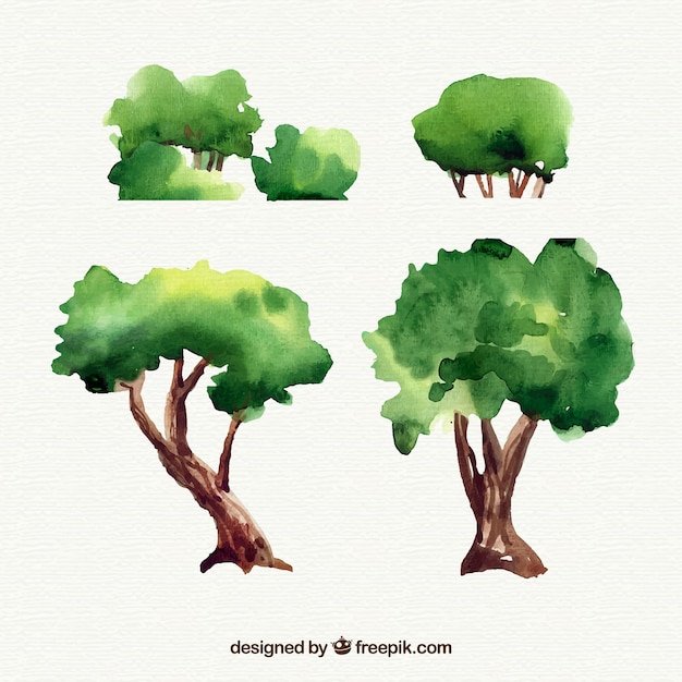 Colecci N De Arboles De Acuarela Vector Gratis