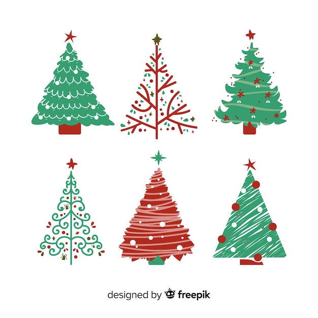 Colecci N De Rboles De Navidad Dibujados A Mano Vector Gratis