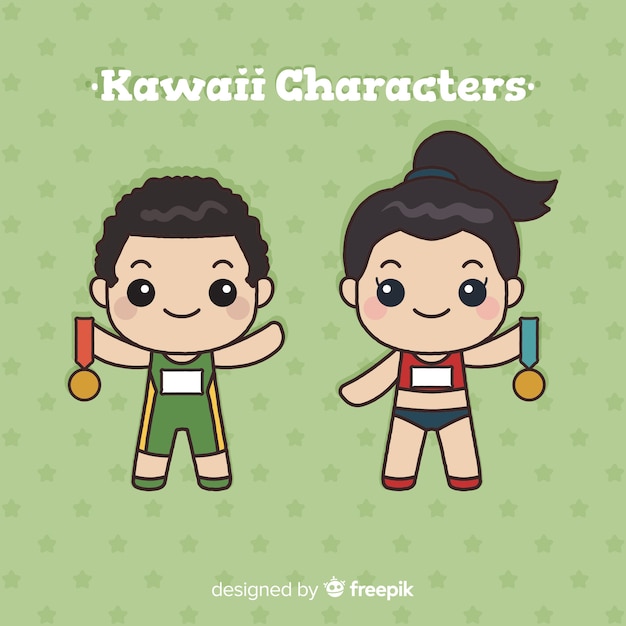 Colección Atletas Kawaii Dibujados A Mano Vector Gratis