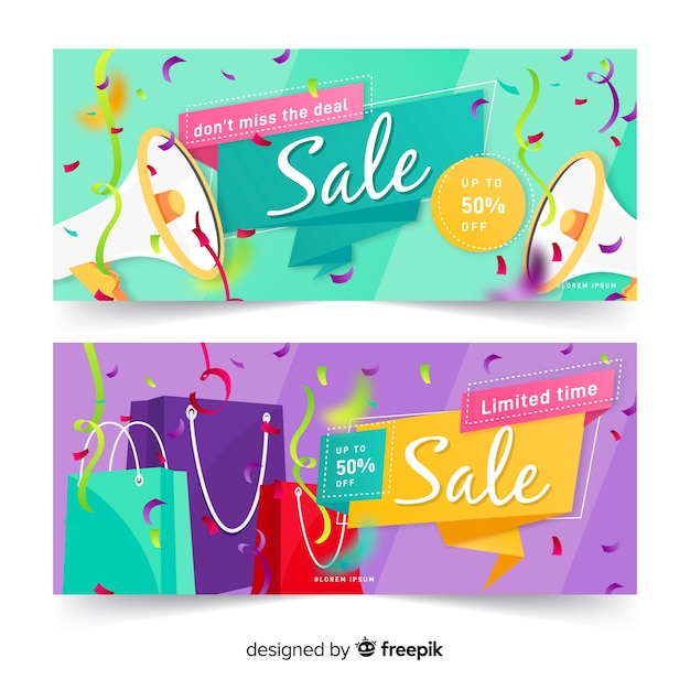 Colección banners abstractos objetos realistas vector gratuito