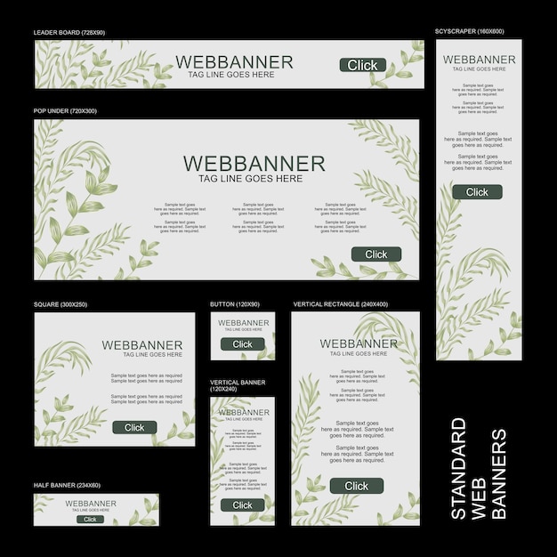 Colección de banners web - botánico Vector Premium