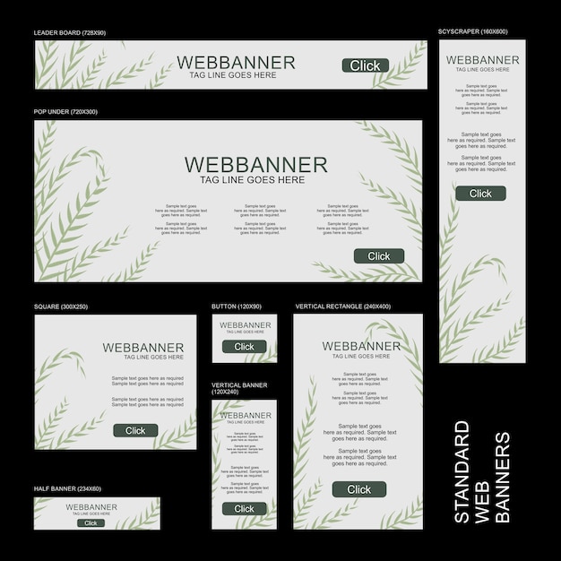 Colección de banners web - botánico Vector Premium