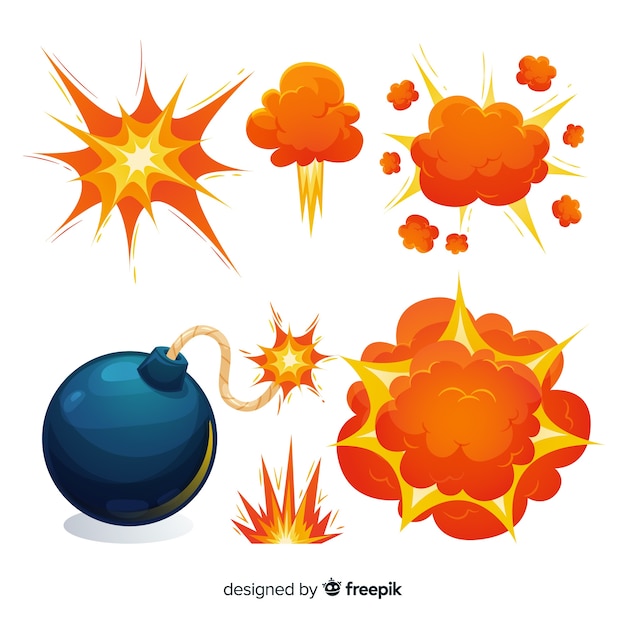 Colección bomba y efectos de explosiones dibujos animados | Vector Gratis