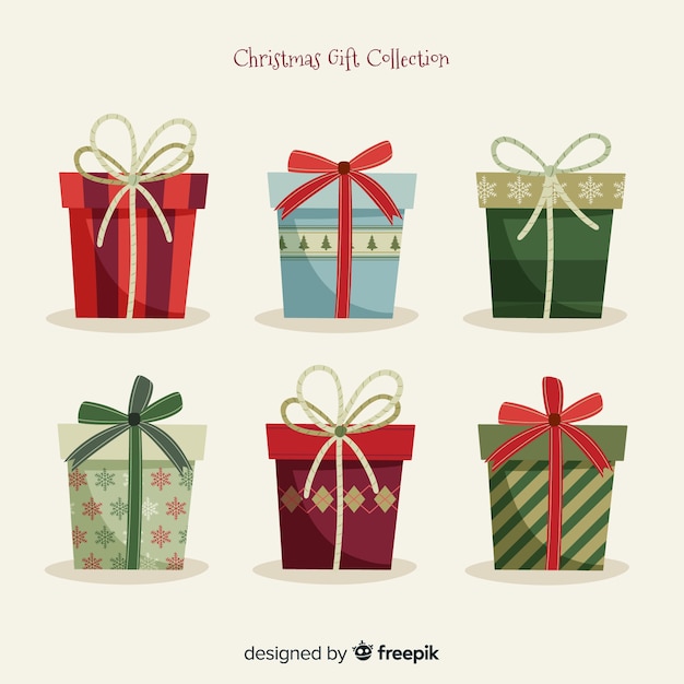 Colección De Cajas De Regalos De Navidad En Diseño Plano Vector Gratis 8916