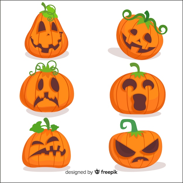 Colección de calabazas de halloween en diseño plano Vector Premium