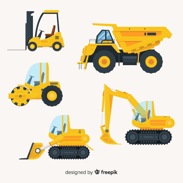 Colección camiones de construcción planos vector gratuito