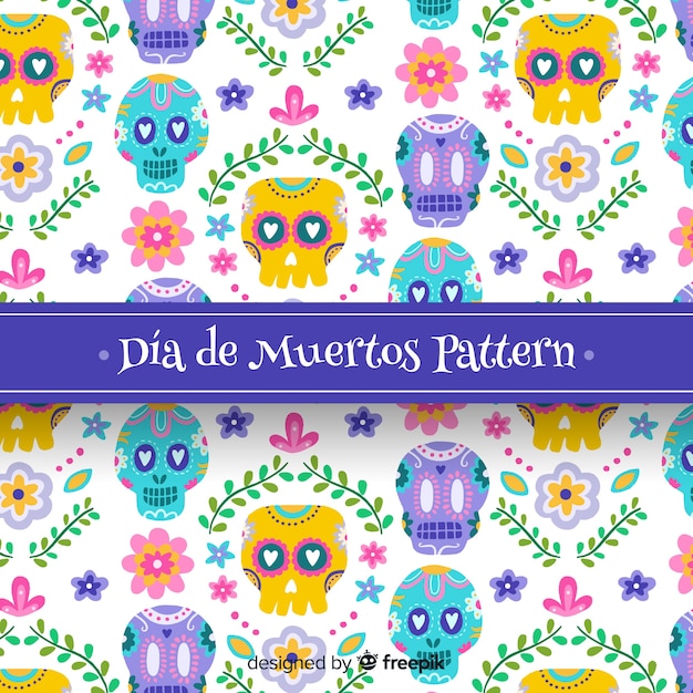 Colección colorida de patrones del día de muertos con diseño plano vector gratuito