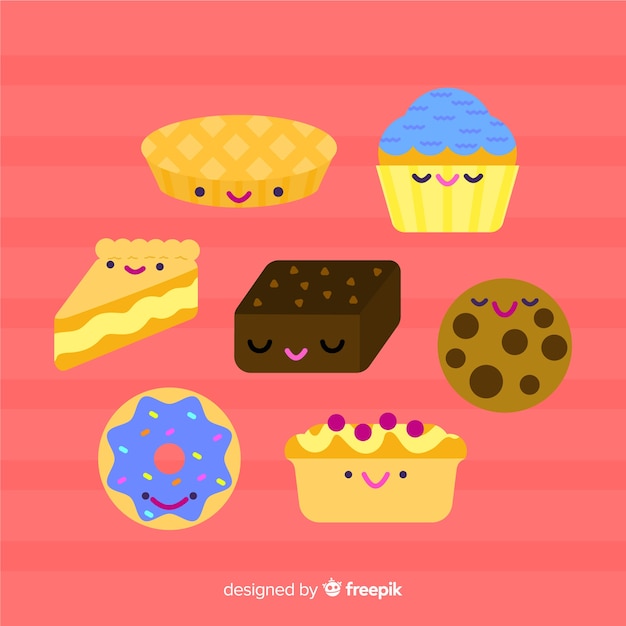 Colección de comida en estilo kawaii | Vector Premium