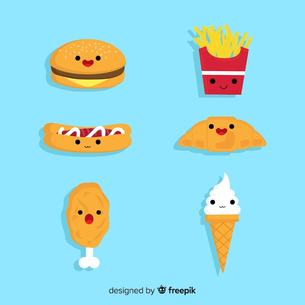 Colección de comida en estilo kawaii | Vector Gratis