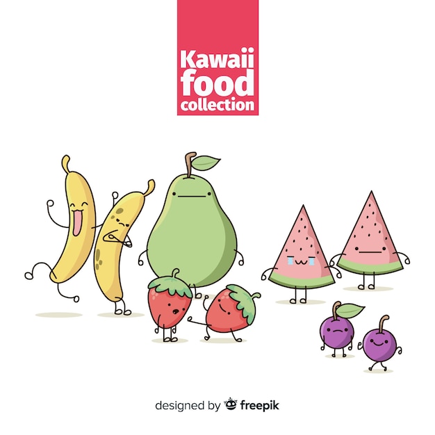 Colección de comida en estilo kawaii | Vector Premium