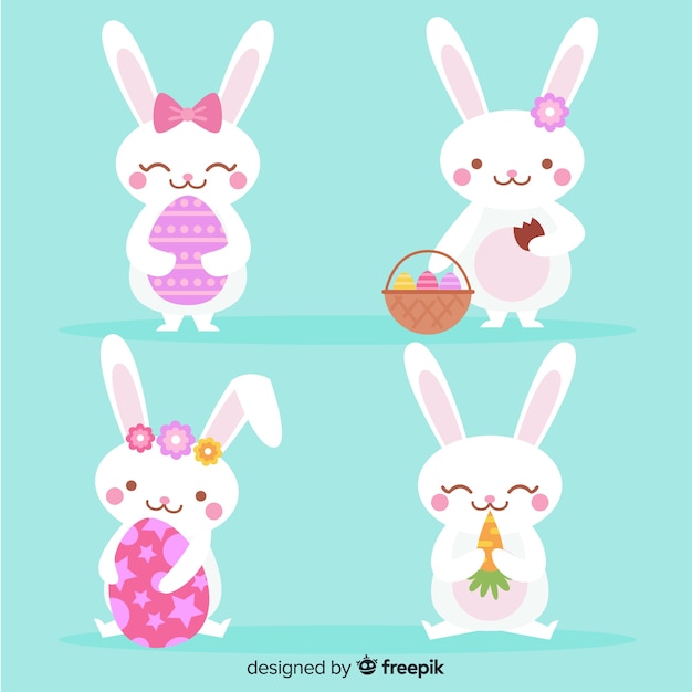 Colección de conejos de pascua en diseño plano vector gratuito