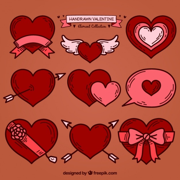 Colección De Corazones Decorativos Dibujados A Mano Vector Gratis 7454