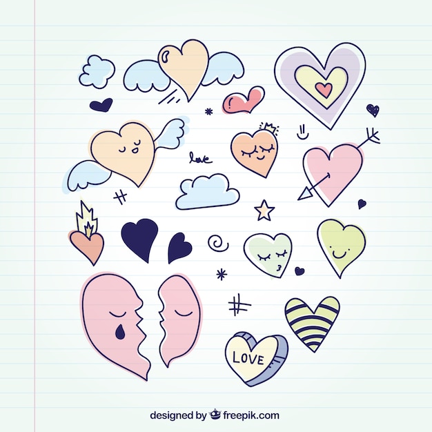 Colección de corazones dibujados a mano Vector Gratis