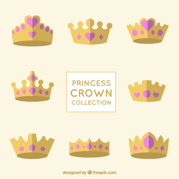 Colección de coronas de princesas con joyas de corazón rosa Vector Gratis