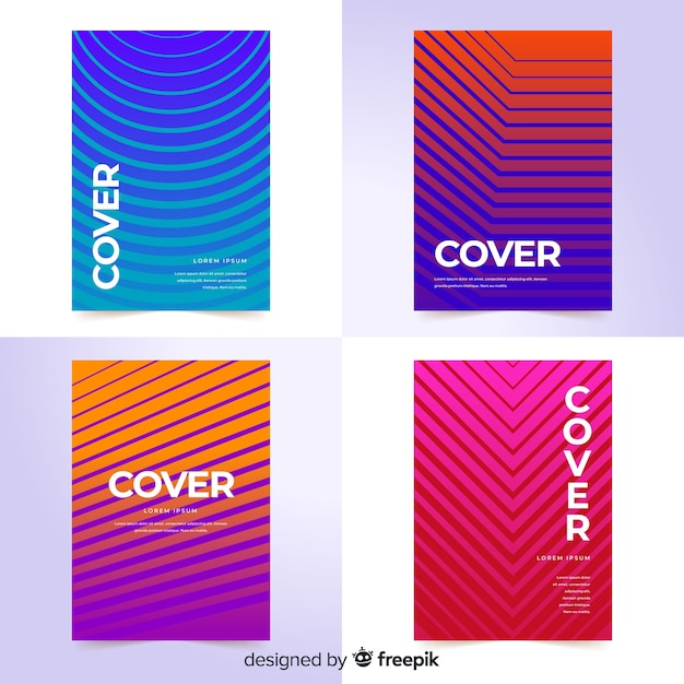 Colección de covers de líneas geométricas coloridas vector gratuito