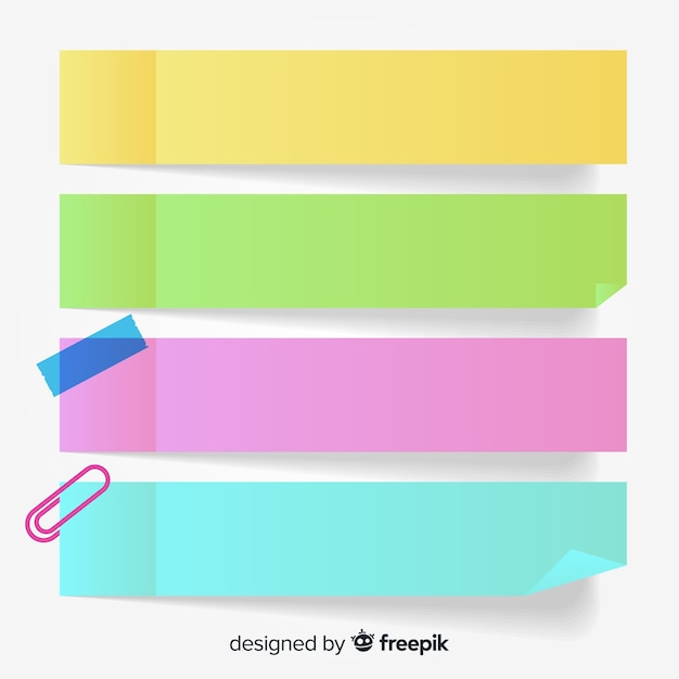Colección de cuatro notas adhesivas coloridas en estilo ...