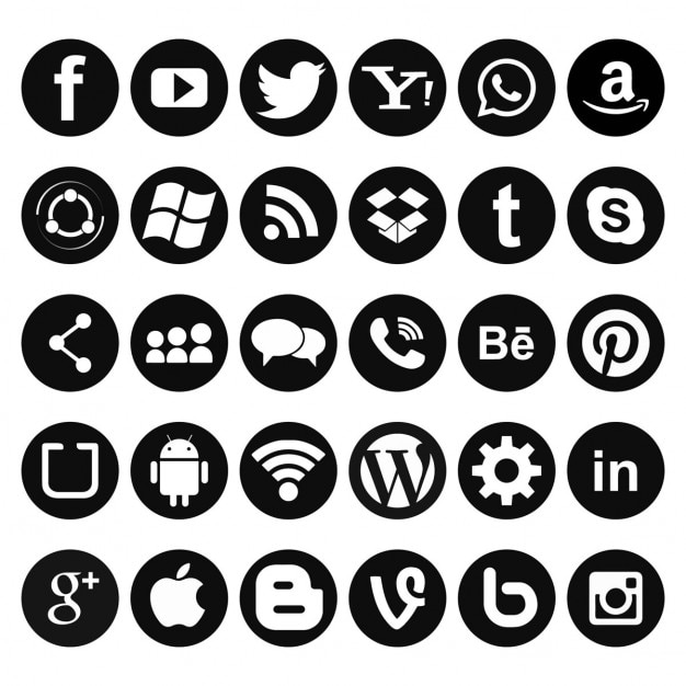 Colección de iconos para redes sociales, color negro 