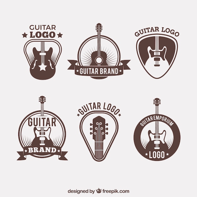 Download Colección de logotipos de guitarras en estilo vintage | Descargar Vectores gratis
