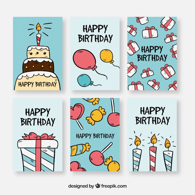 Colección Dibujada A Mano De Tarjetas De Cumpleaños Vector Gratis 