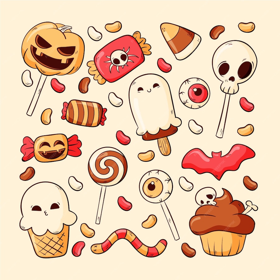 Colección de dulces de halloween dibujados a mano Vector Gratis