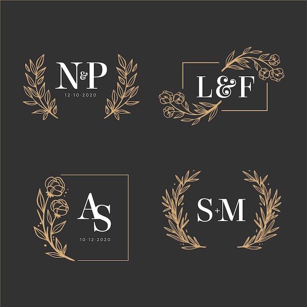 Colección de elegantes monogramas de boda Vector Premium