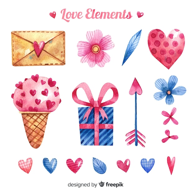 Colección de elementos de amor dibujados a mano vector gratuito