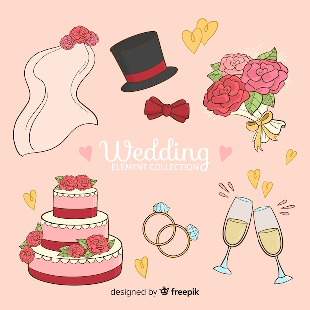 Colección de elementos de boda dibujados a mano Vector Gratis