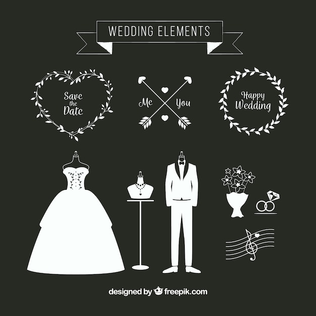 Colección de elementos de boda planos Vector Gratis