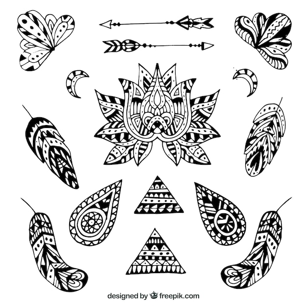 Colección de elementos boho en estilo hecho a mano vector gratuito