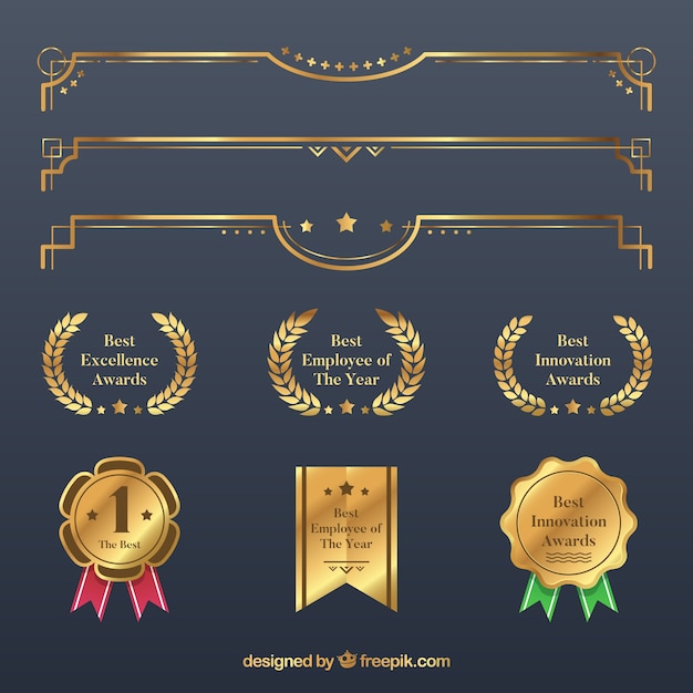 Download Colección de elementos de certificado en color dorado | Vector Gratis