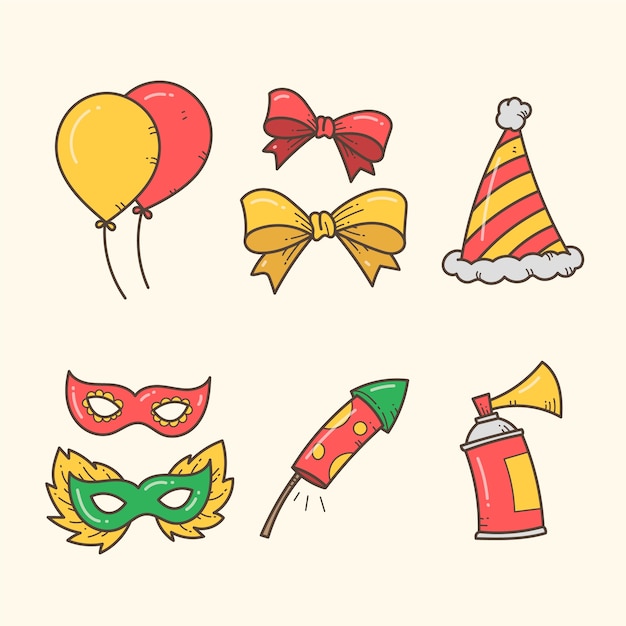 Colección de elementos de fiesta de año nuevo dibujados a mano vector gratuito