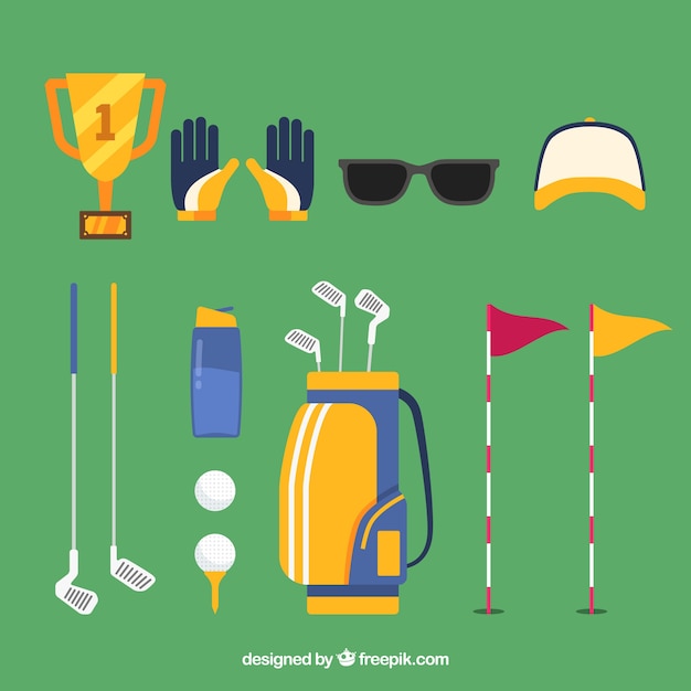 Colección de elementos de golf en estilo flat Vector Gratis