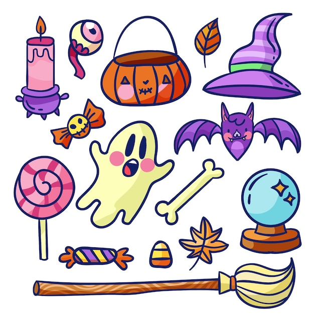 Colección De Elementos De Halloween Dibujados A Mano Vector Gratis